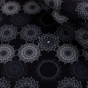 Białe mandale na czarnym tle- welur tapicerski