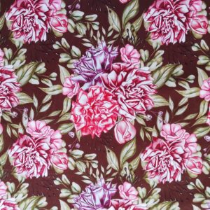 Malownicze kwiaty na brązowym tle- welur tapicerski