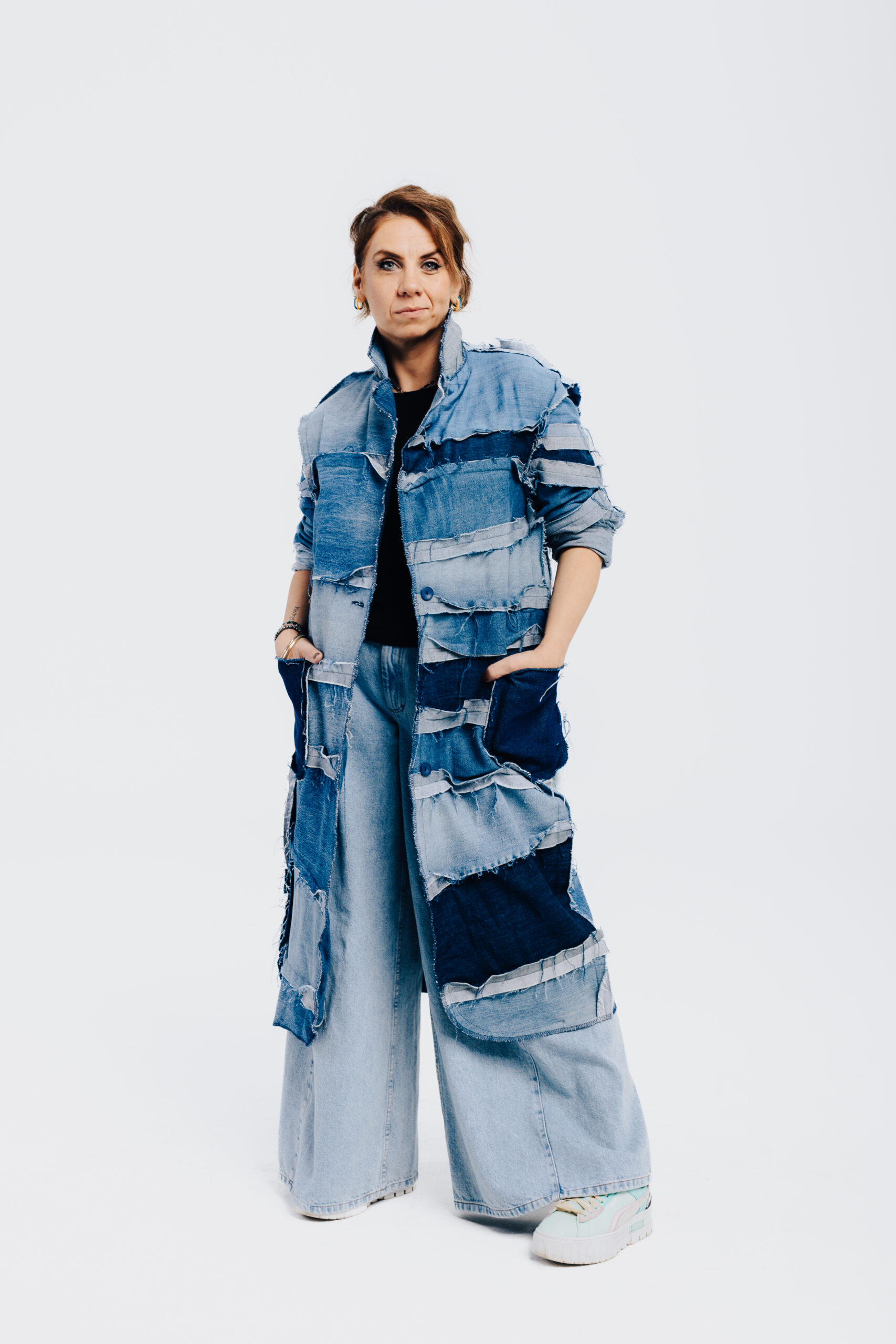 Płaszcz patchwork jeans